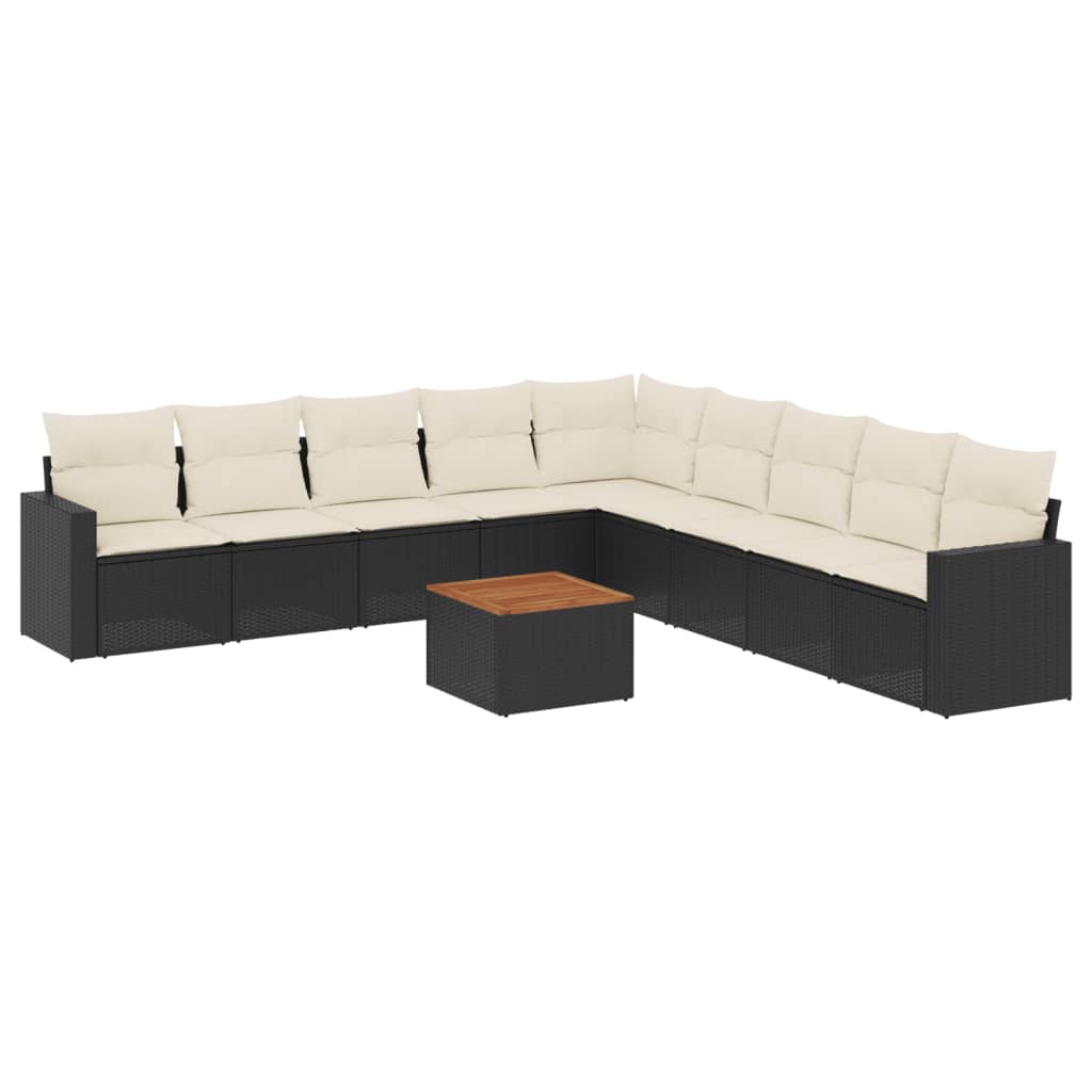 10-delige Loungeset met kussens poly rattan grijs