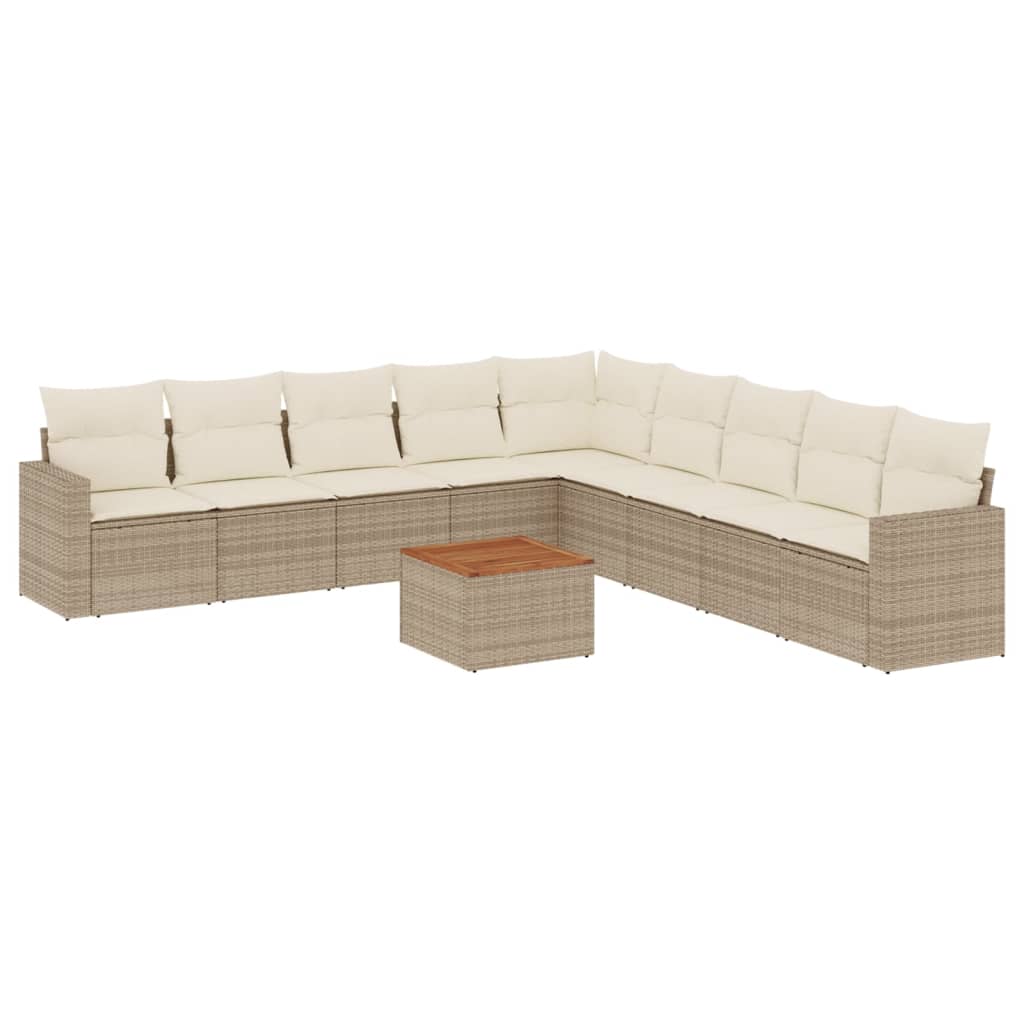 10-delige Loungeset met kussens poly rattan grijs