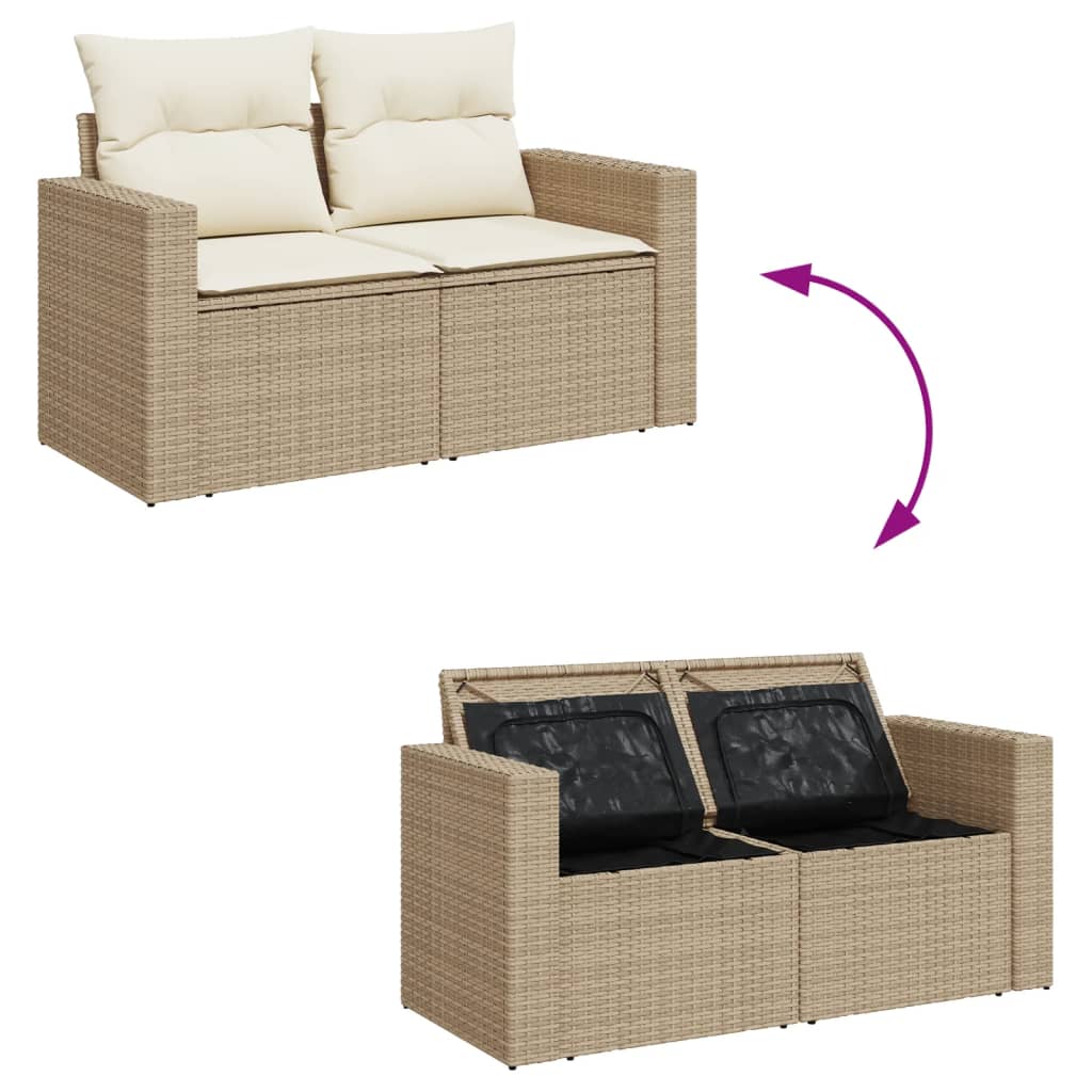 10-delige Loungeset met kussens poly rattan grijs