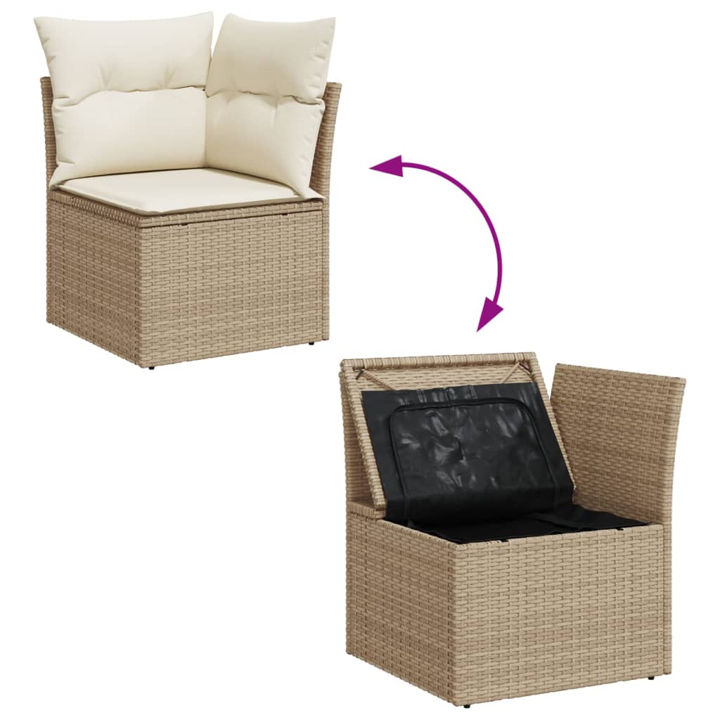 10-delige Loungeset met kussens poly rattan grijs