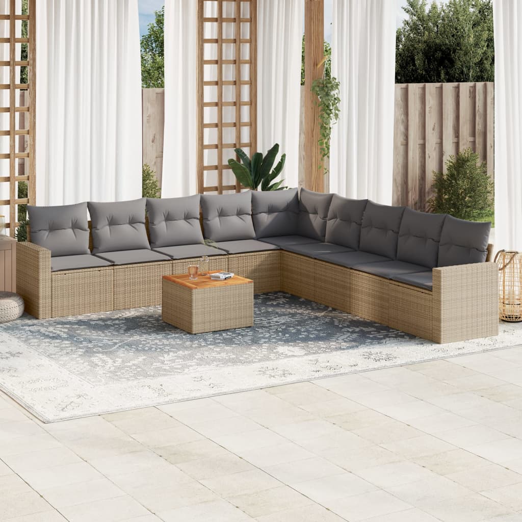 10-delige Loungeset met kussens poly rattan grijs