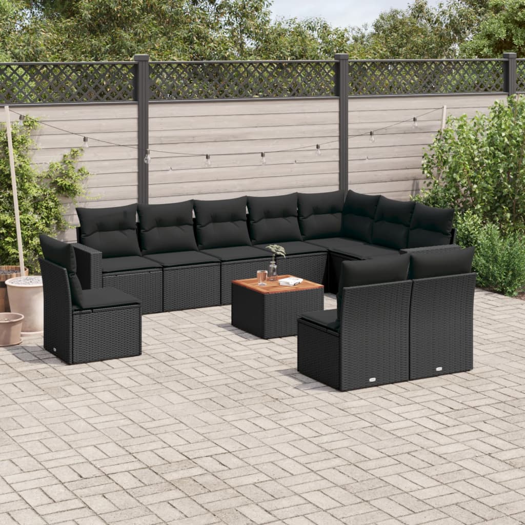 11-delige Tuinset met kussens poly rattan beige