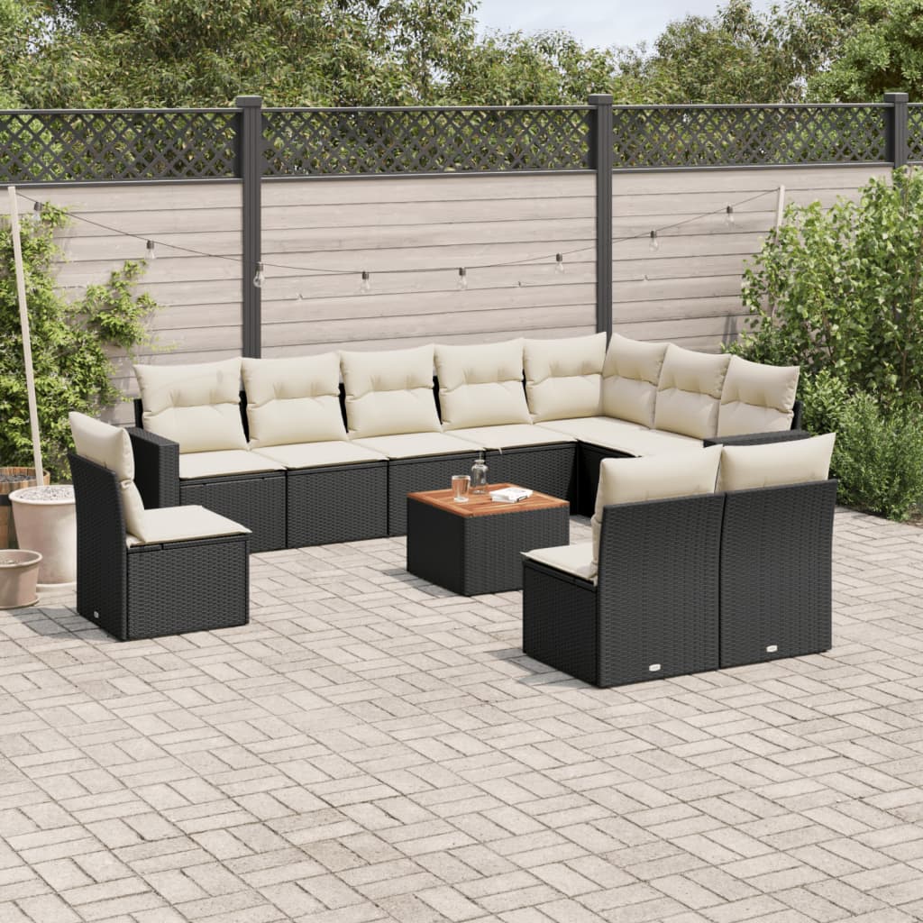 11-delige Tuinset met kussens poly rattan beige