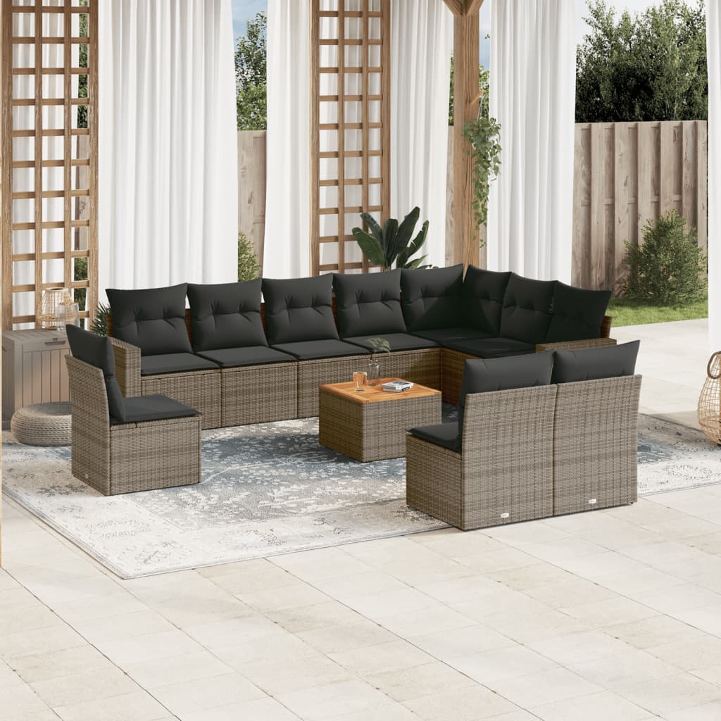 11-delige Tuinset met kussens poly rattan beige