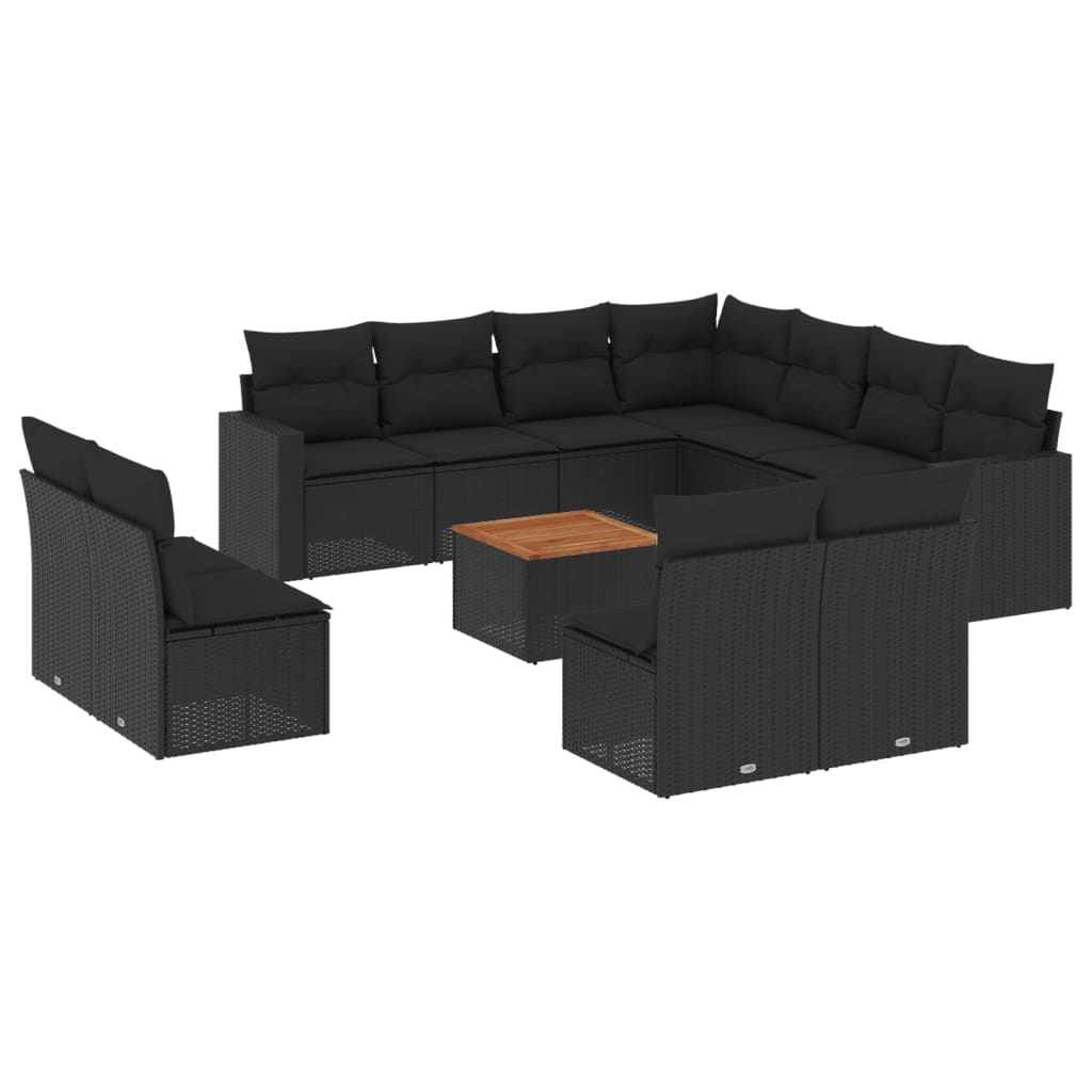 12-delige Loungeset met kussens poly rattan beige