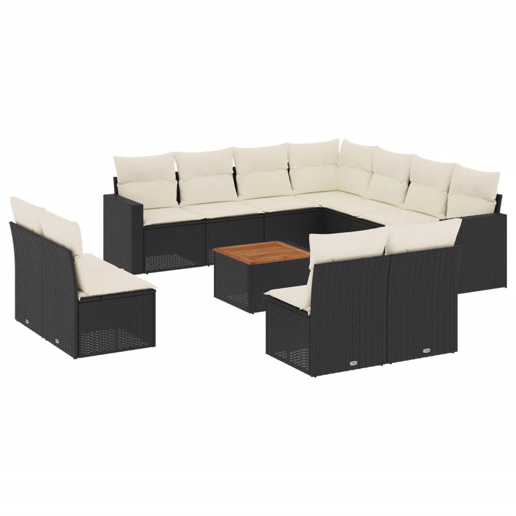 12-delige Loungeset met kussens poly rattan beige