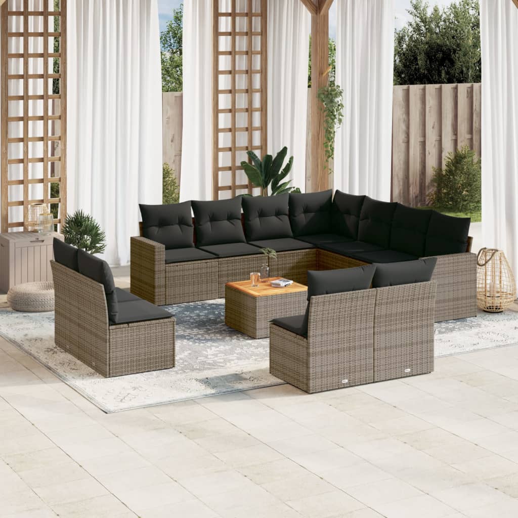 12-delige Loungeset met kussens poly rattan beige