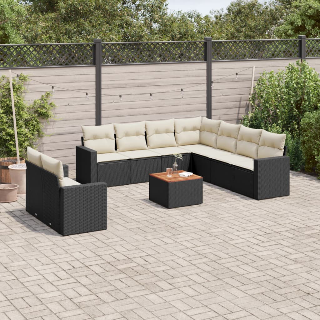 10-delige Loungeset met kussens poly rattan beige