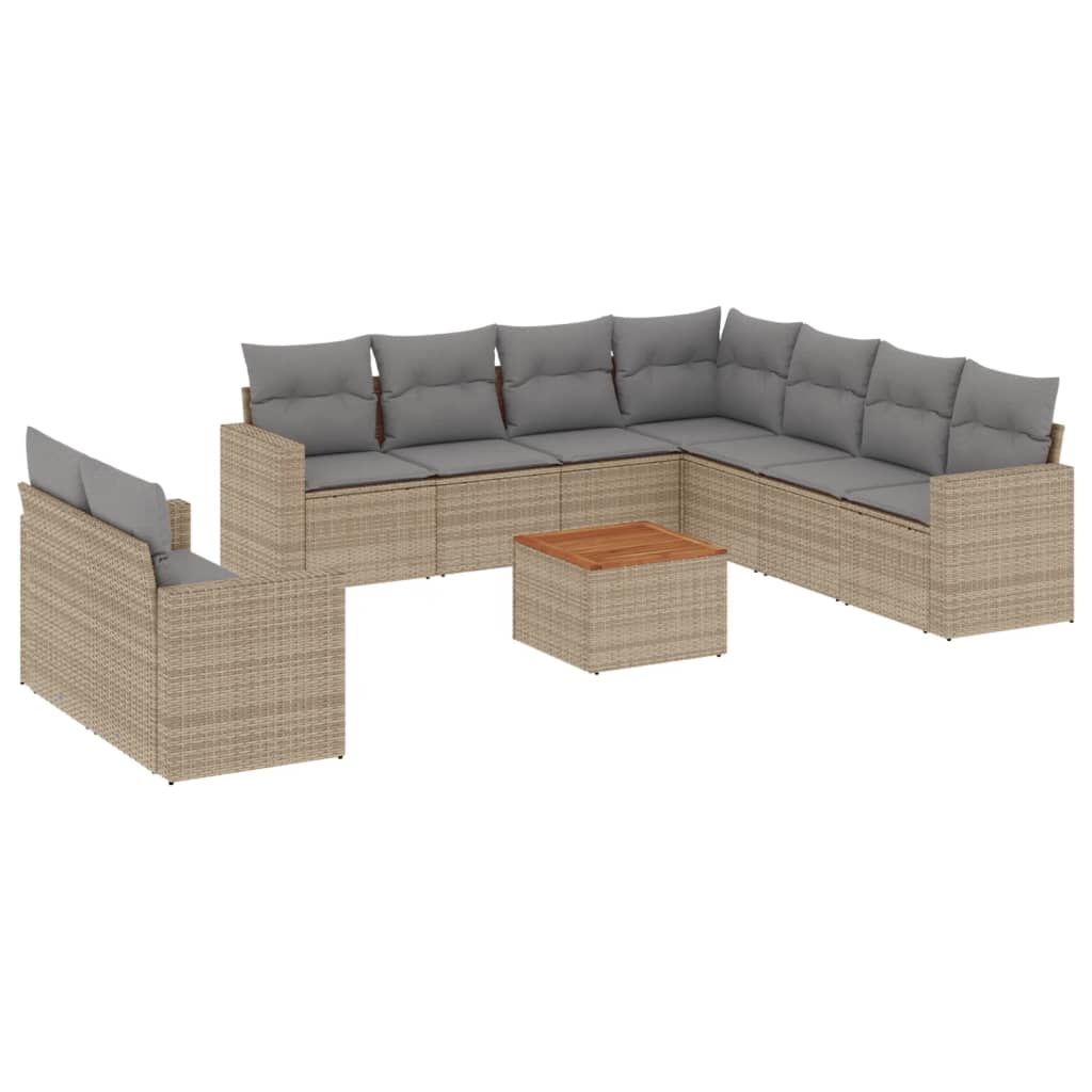 10-delige Loungeset met kussens poly rattan beige