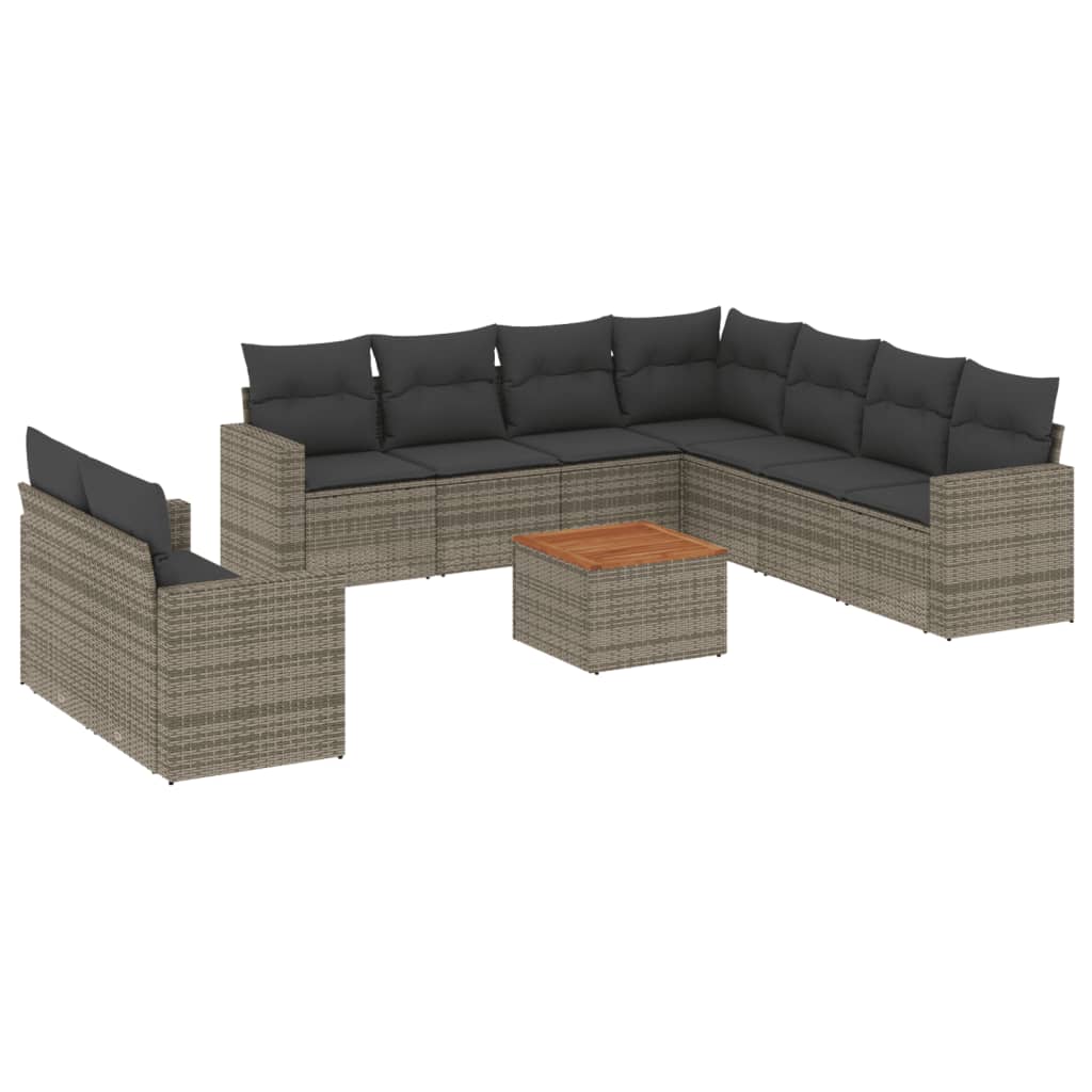 10-delige Loungeset met kussens poly rattan beige