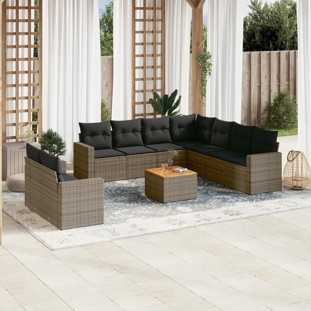 10-delige Loungeset met kussens poly rattan beige