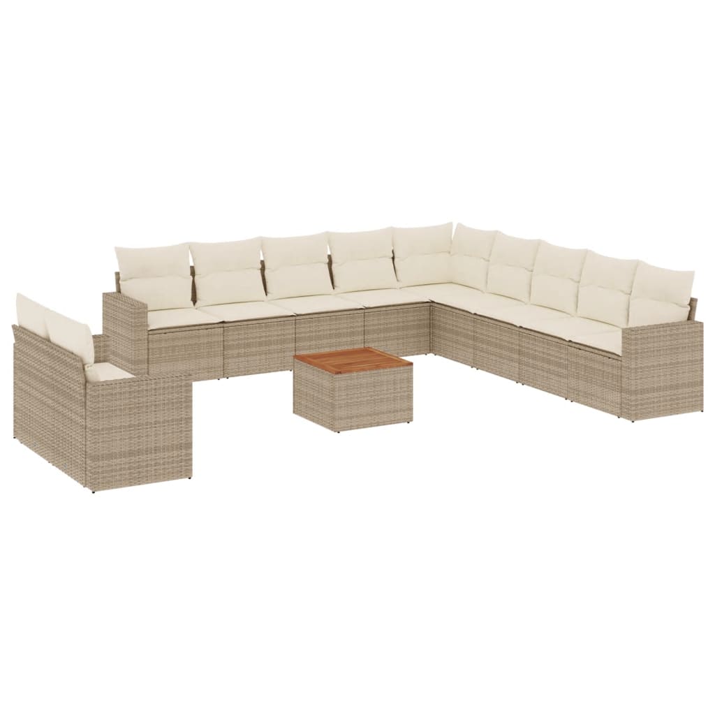 12-delige Loungeset met kussens poly rattan beige