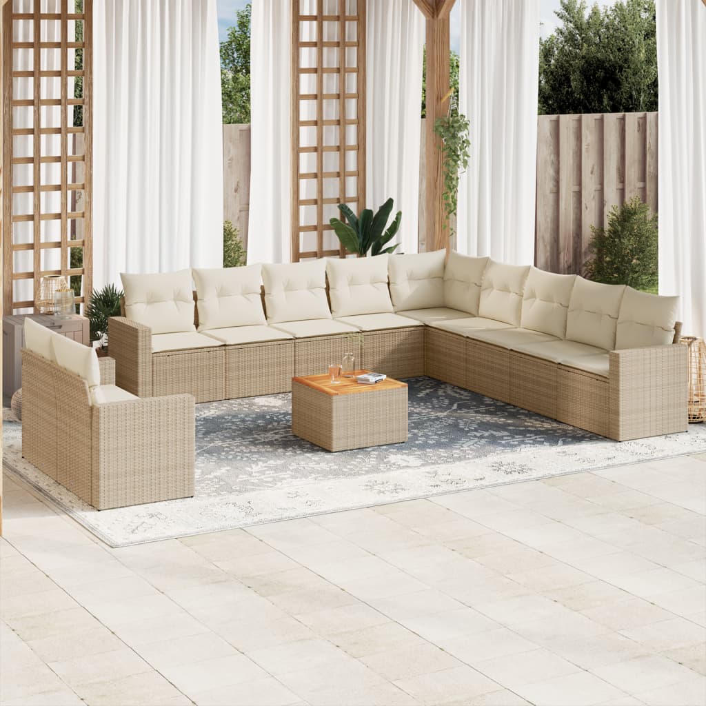 12-delige Loungeset met kussens poly rattan beige