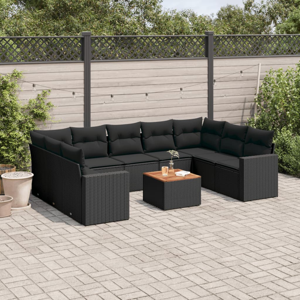 10-delige Loungeset met kussens poly rattan beige