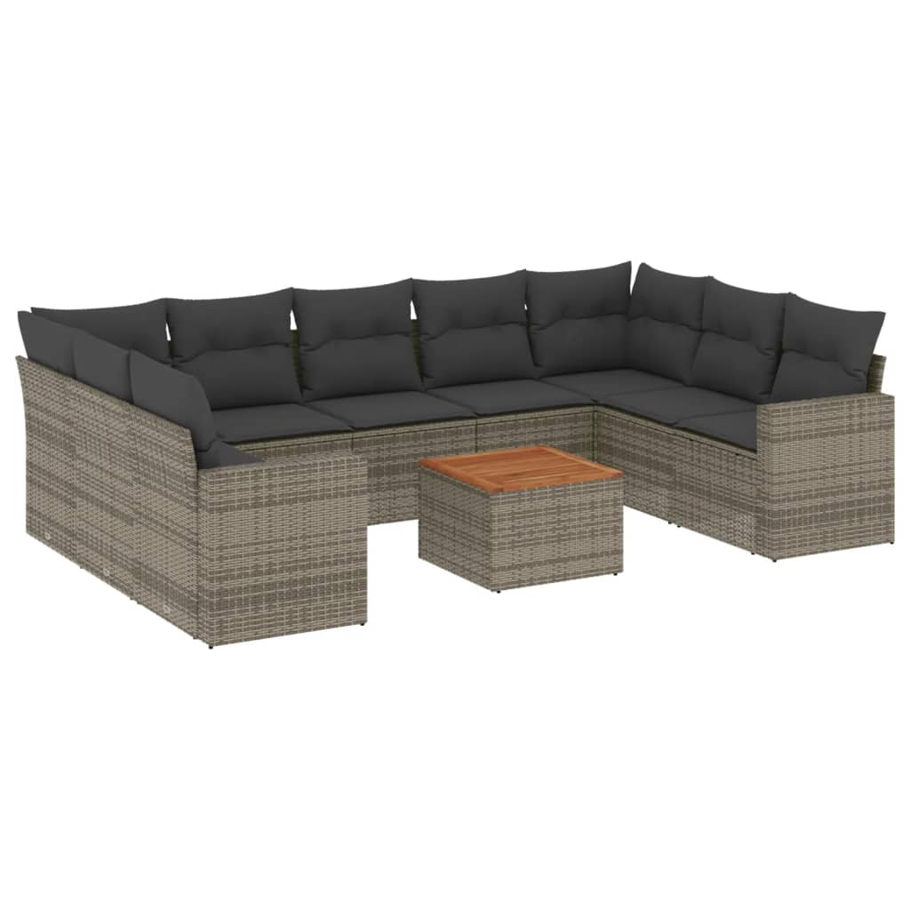 10-delige Loungeset met kussens poly rattan beige