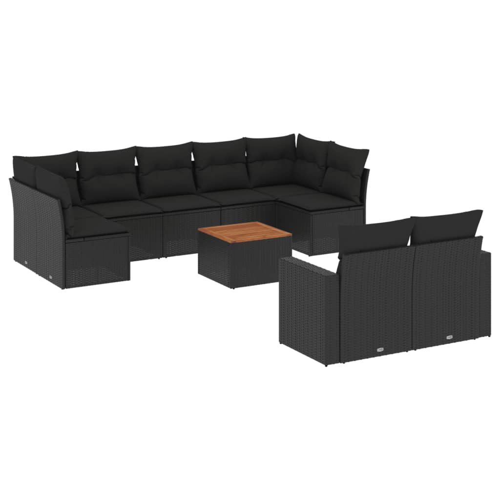 10-delige Loungeset met kussens poly rattan beige