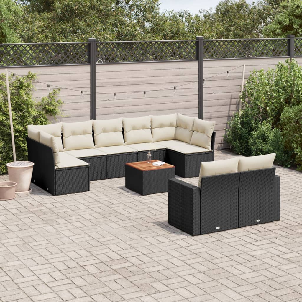 10-delige Loungeset met kussens poly rattan beige