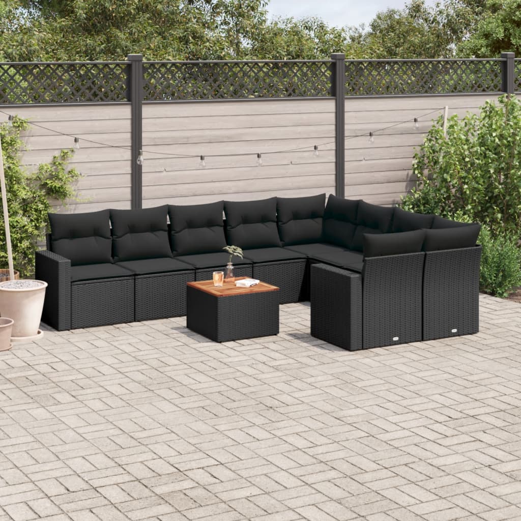 10-delige Loungeset met kussens poly rattan beige