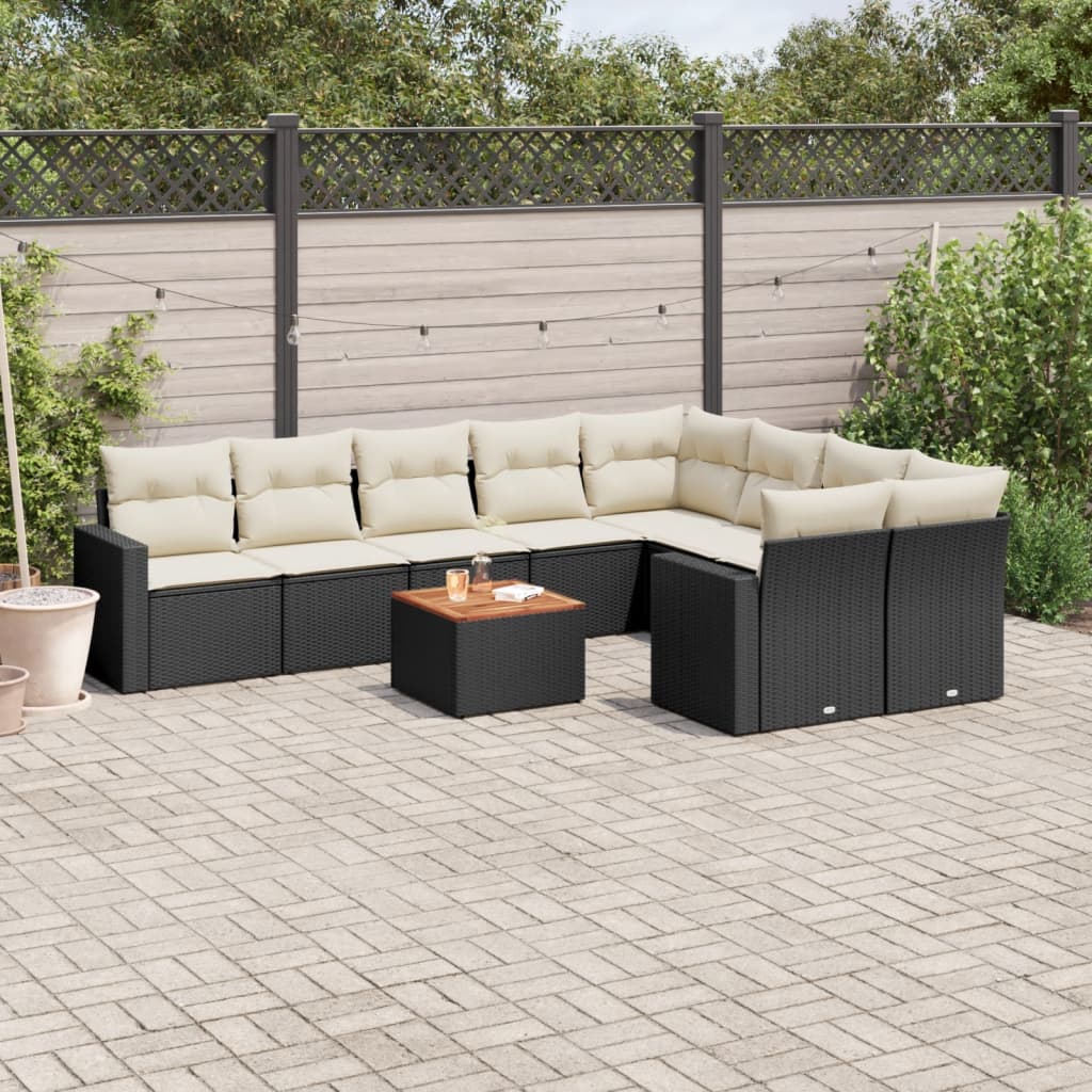 10-delige Loungeset met kussens poly rattan beige