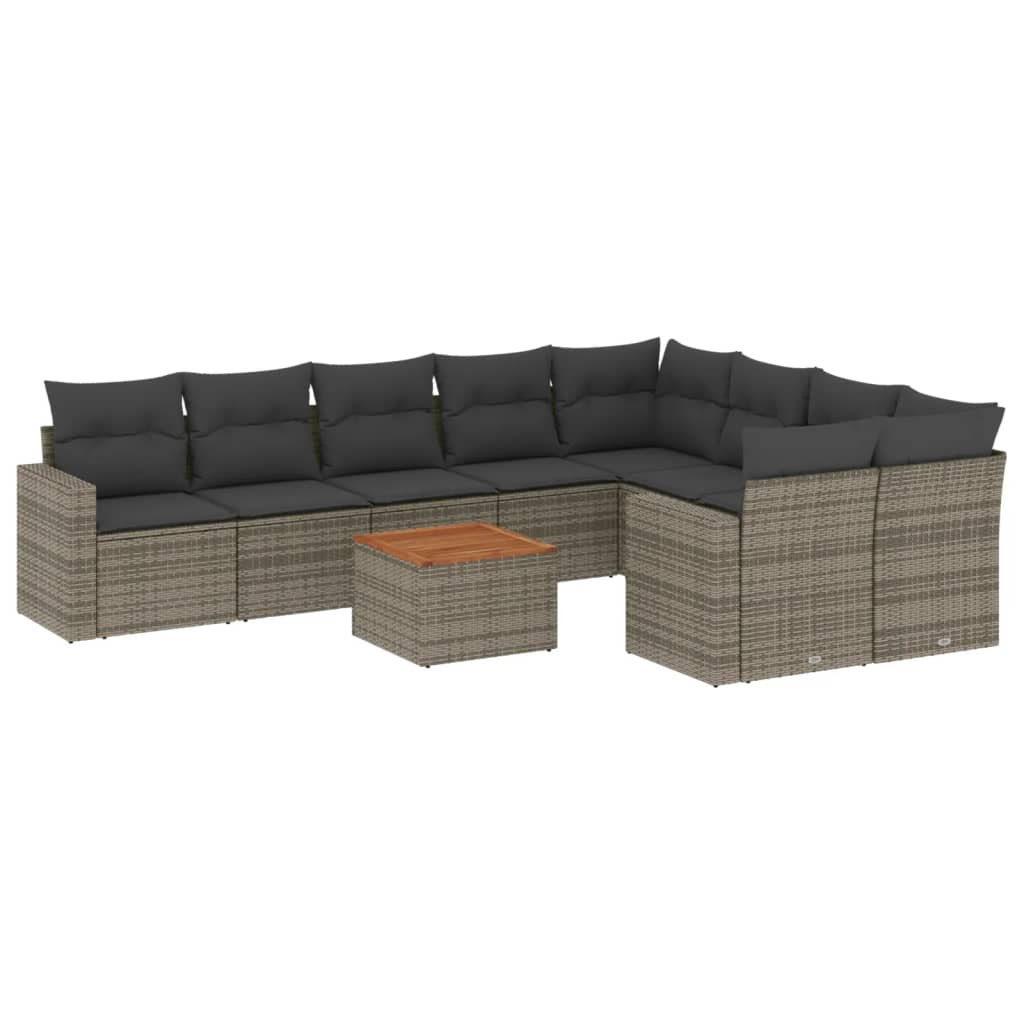 10-delige Loungeset met kussens poly rattan beige