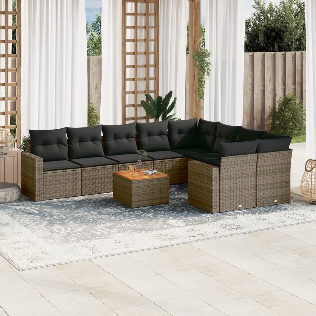 10-delige Loungeset met kussens poly rattan beige