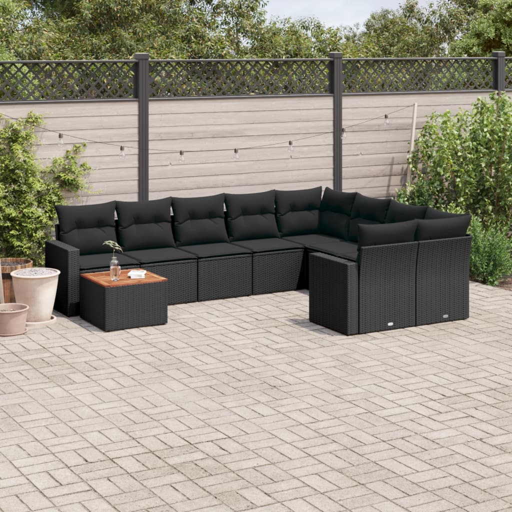 10-delige Loungeset met kussens poly rattan beige