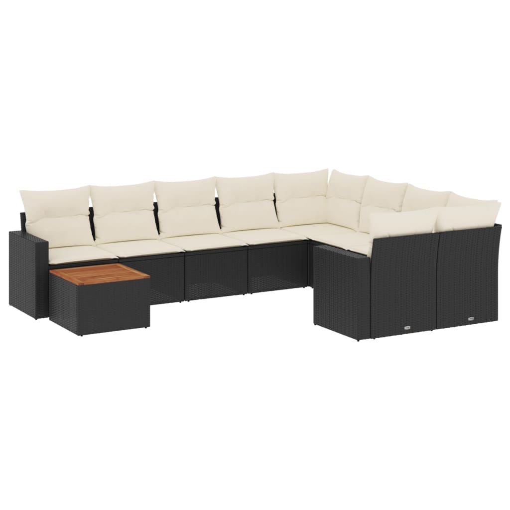 10-delige Loungeset met kussens poly rattan beige