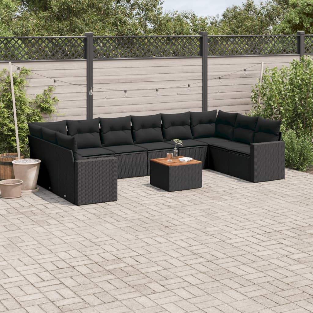 11-delige Tuinset met kussens poly rattan beige