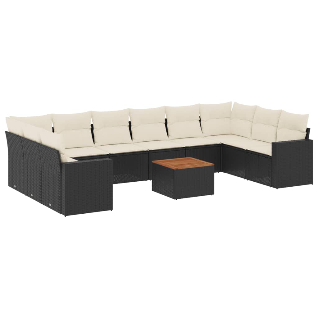 11-delige Tuinset met kussens poly rattan beige