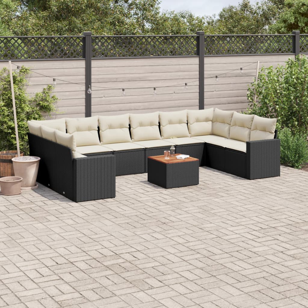 11-delige Tuinset met kussens poly rattan beige