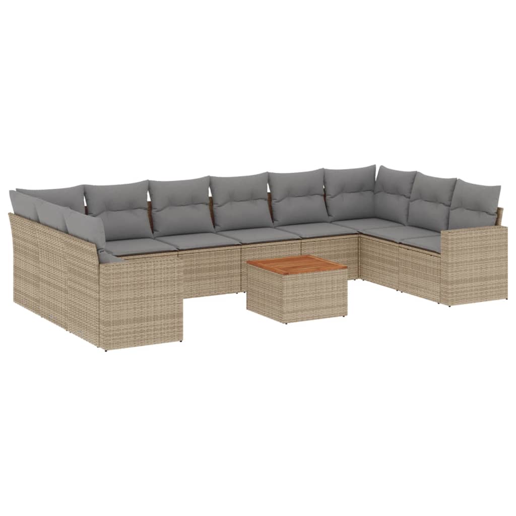 11-delige Tuinset met kussens poly rattan beige