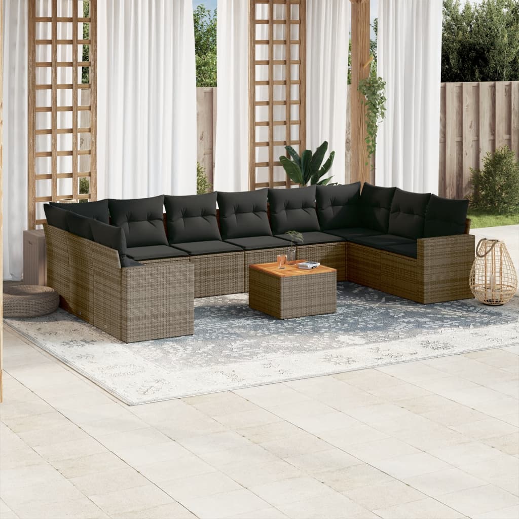 11-delige Tuinset met kussens poly rattan beige