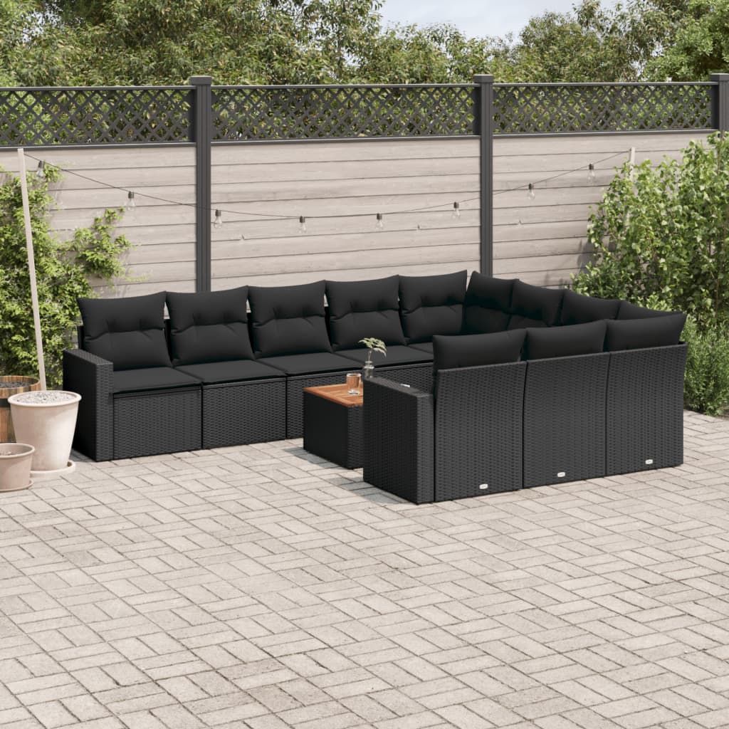 11-delige Tuinset met kussens poly rattan beige