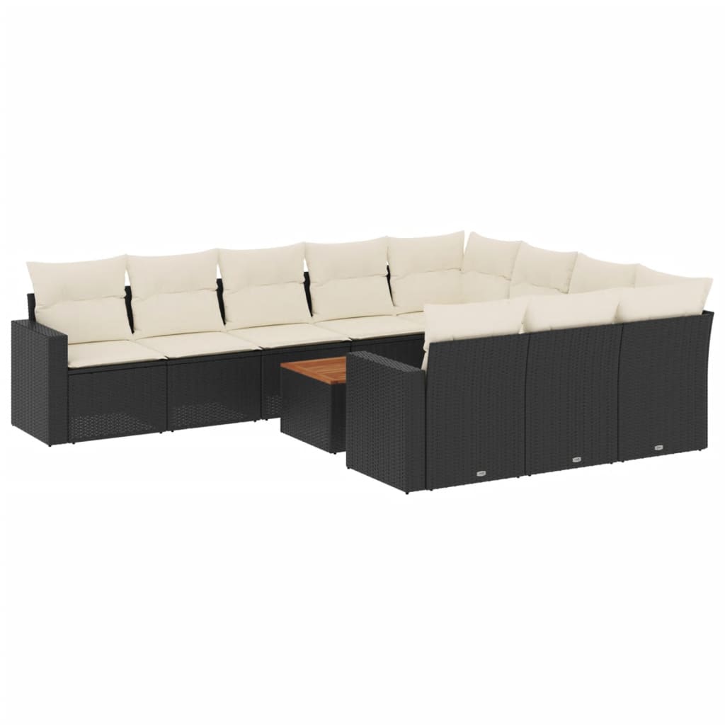 11-delige Tuinset met kussens poly rattan beige