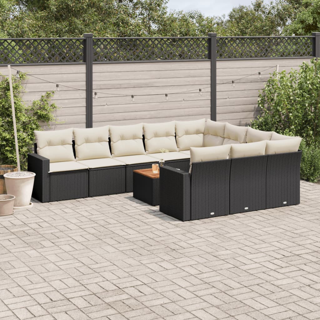 11-delige Tuinset met kussens poly rattan beige