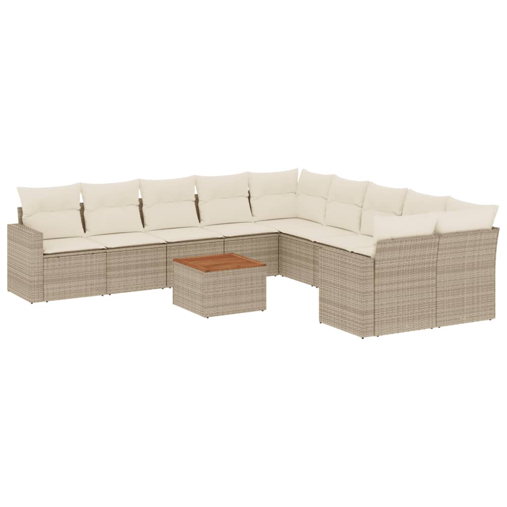 11-delige Tuinset met kussens poly rattan beige