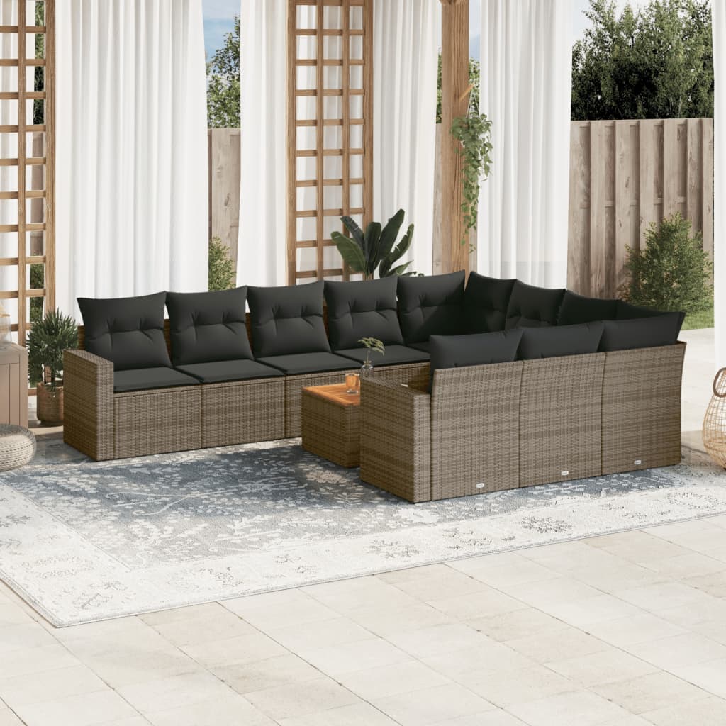 11-delige Tuinset met kussens poly rattan beige