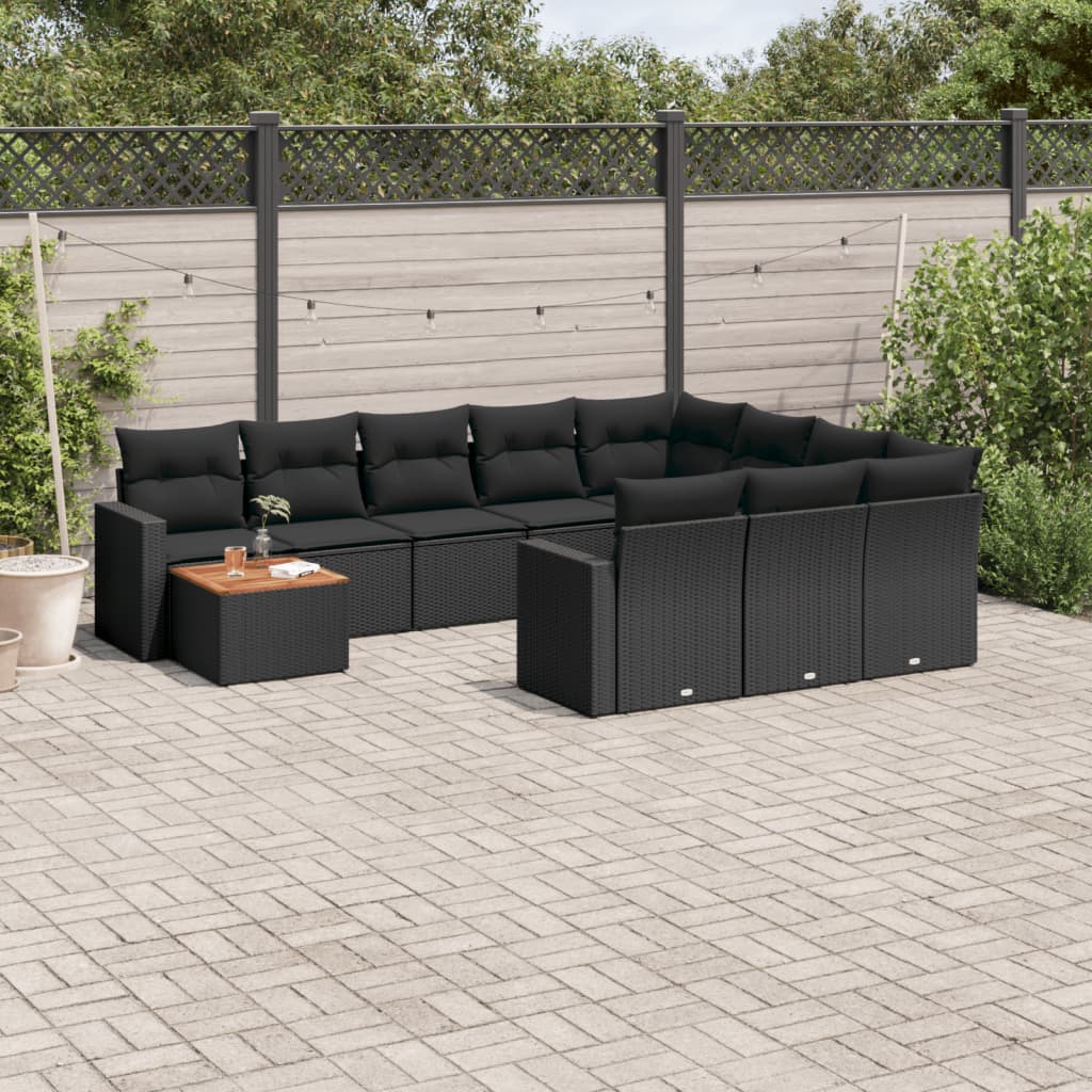 11-delige Tuinset met kussens poly rattan beige