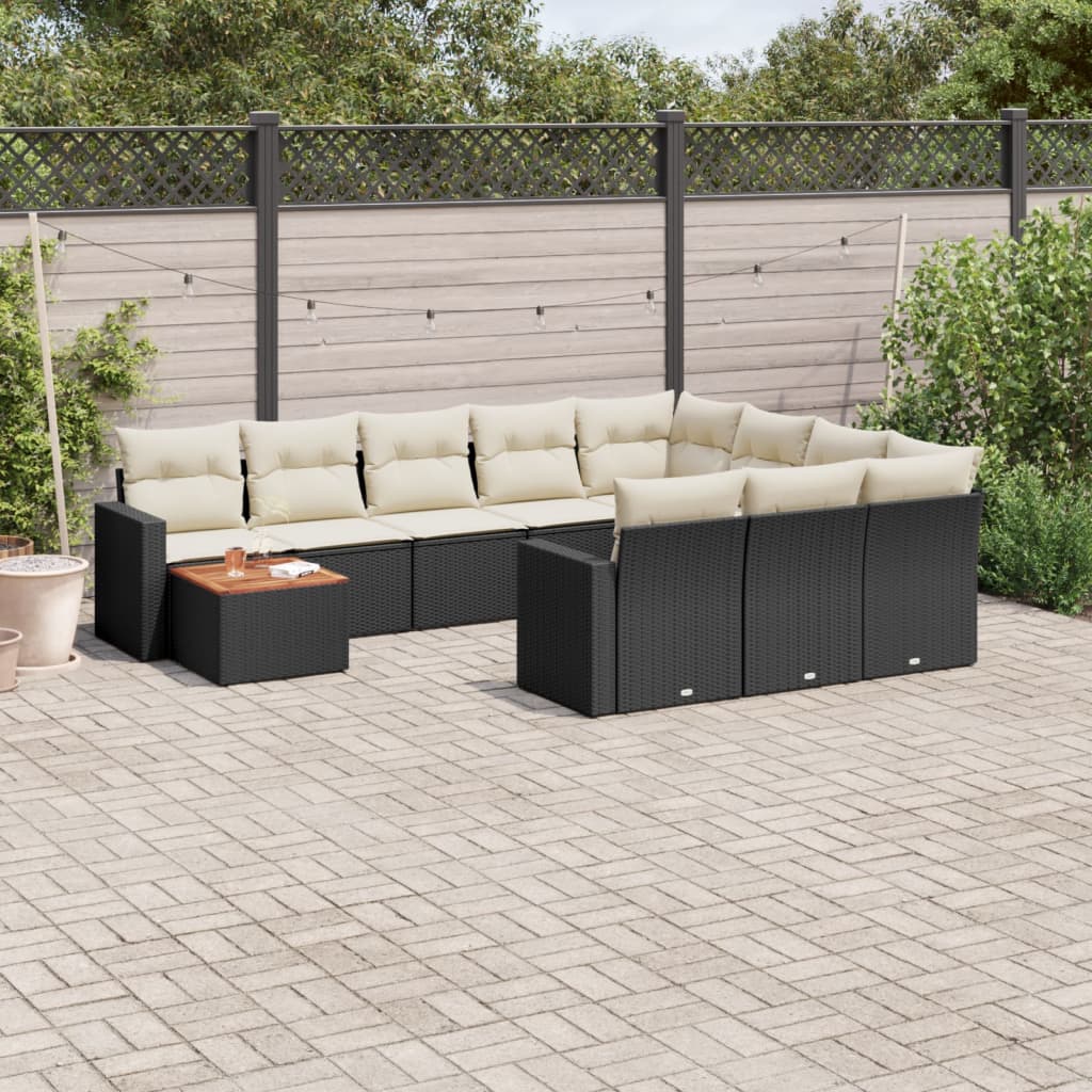 11-delige Tuinset met kussens poly rattan beige