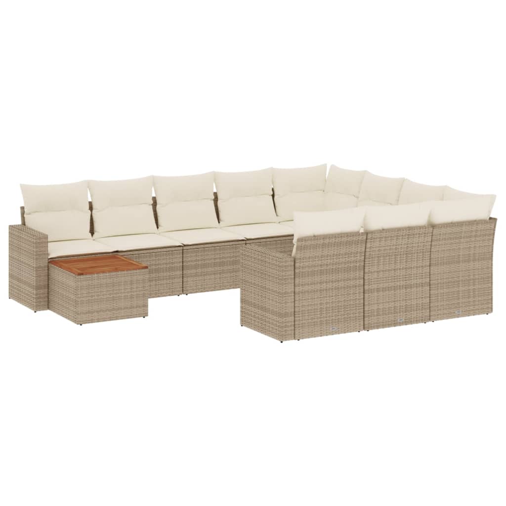 11-delige Tuinset met kussens poly rattan beige