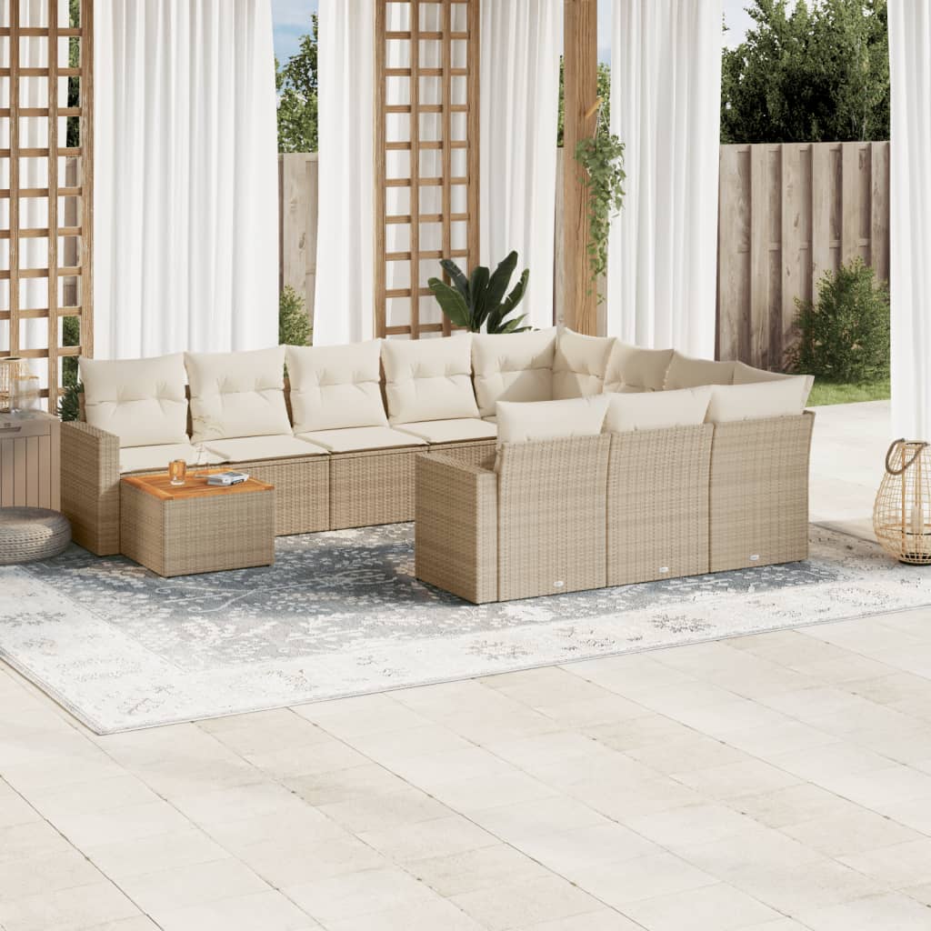 11-delige Tuinset met kussens poly rattan beige