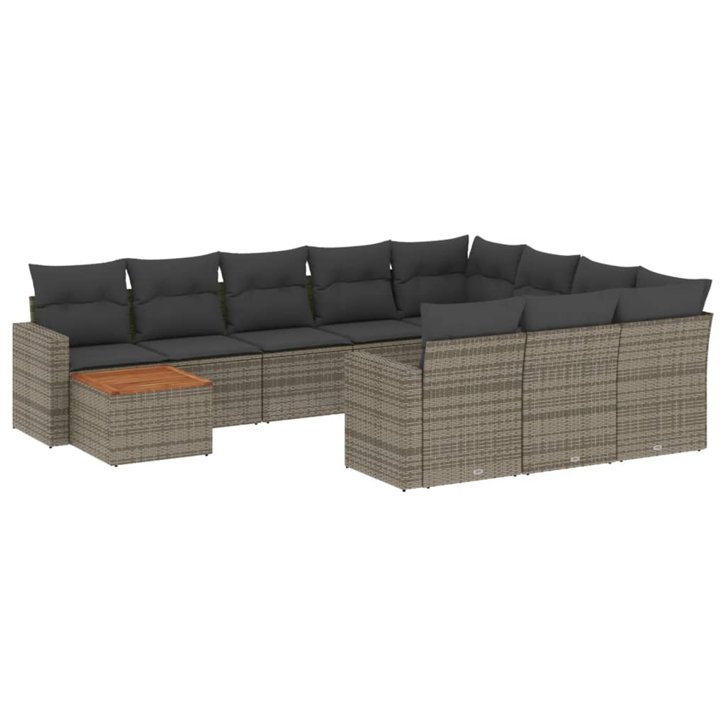 11-delige Tuinset met kussens poly rattan beige