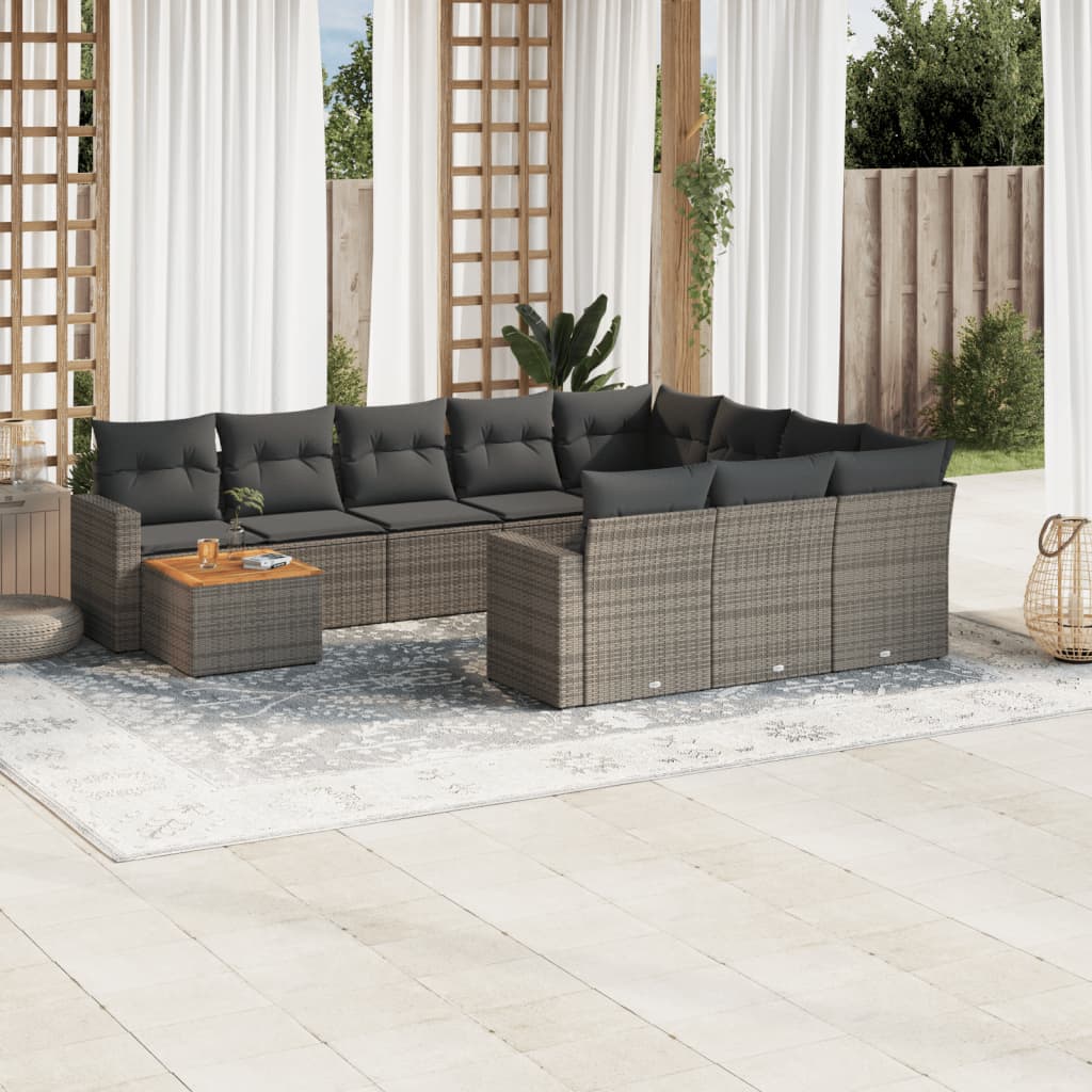 11-delige Tuinset met kussens poly rattan beige