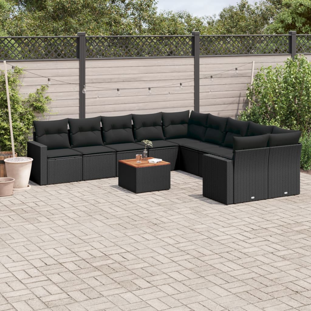 11-delige Tuinset met kussens poly rattan beige