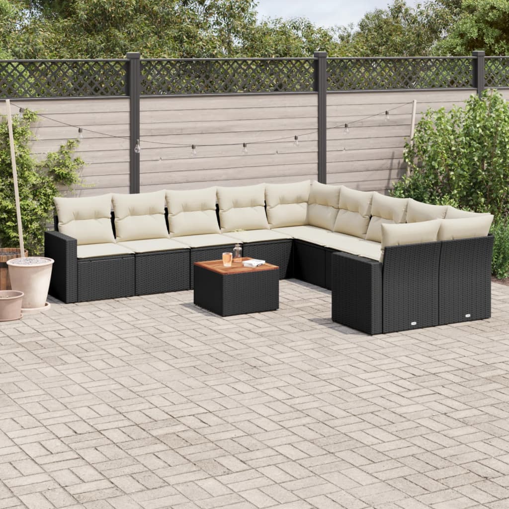 11-delige Tuinset met kussens poly rattan beige