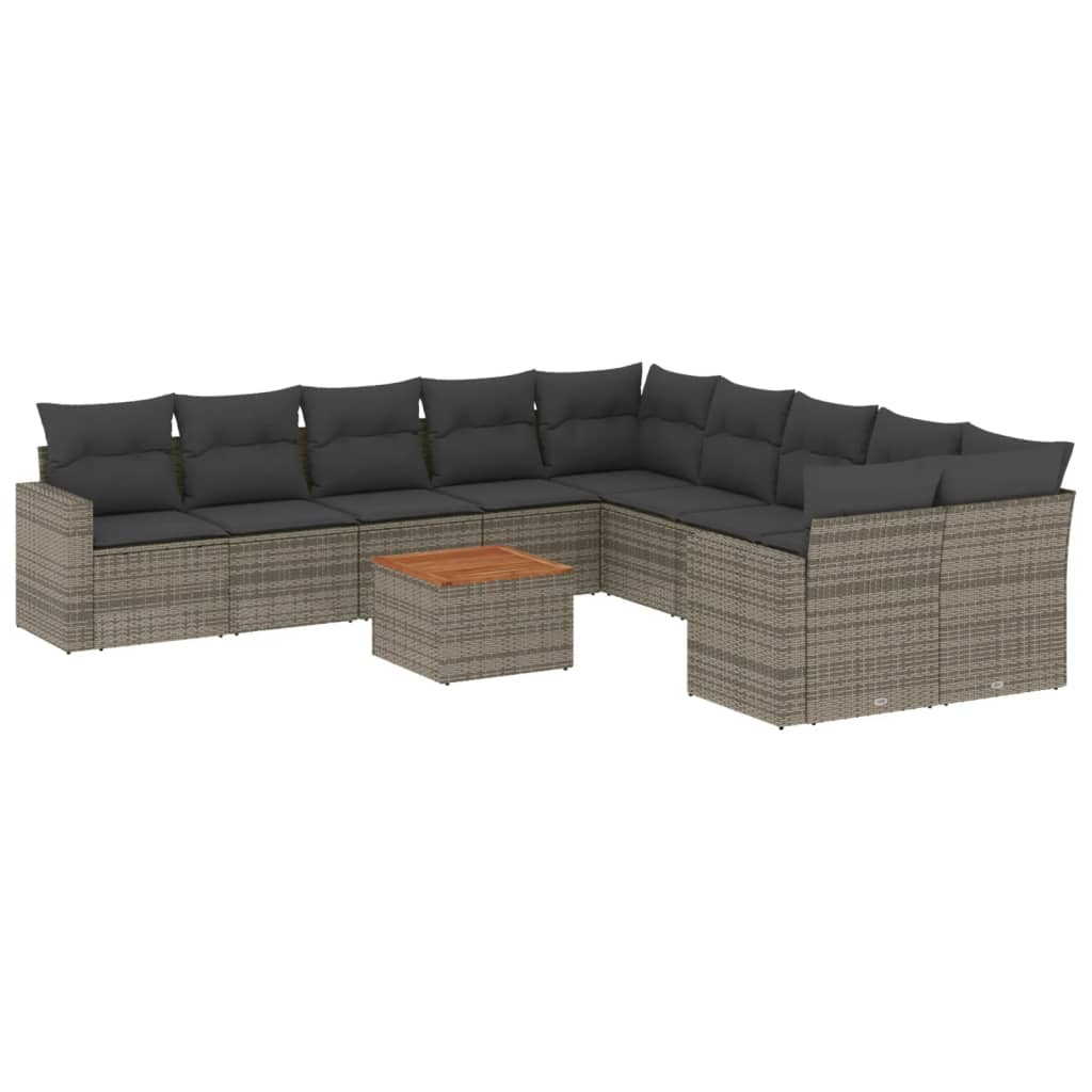 11-delige Tuinset met kussens poly rattan beige