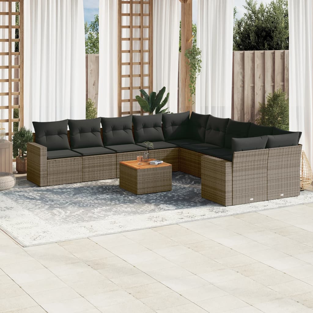 11-delige Tuinset met kussens poly rattan beige