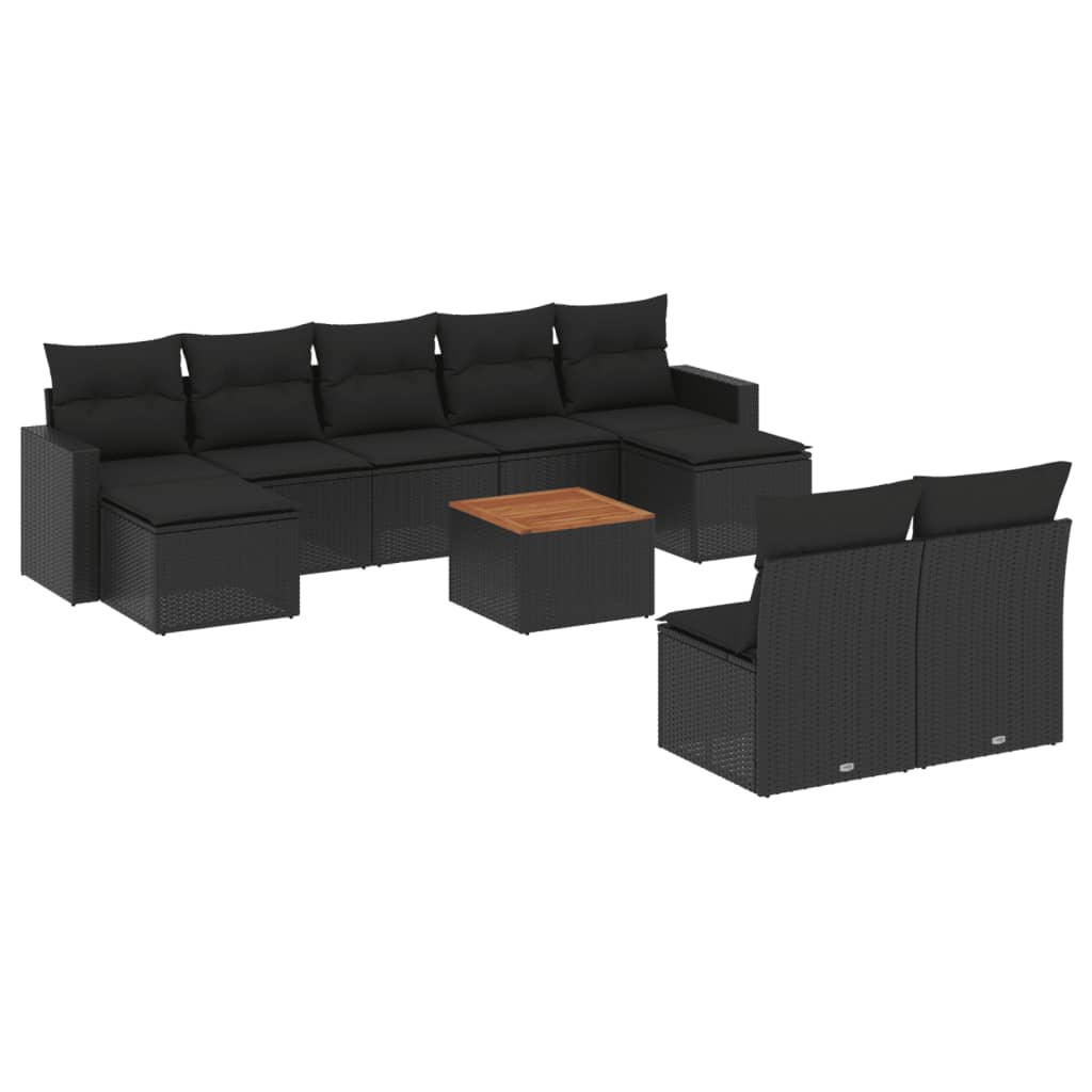 10-delige Loungeset met kussens poly rattan grijs