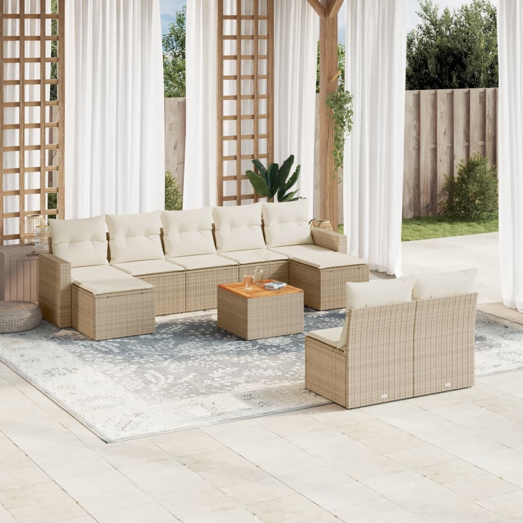 10-delige Loungeset met kussens poly rattan grijs