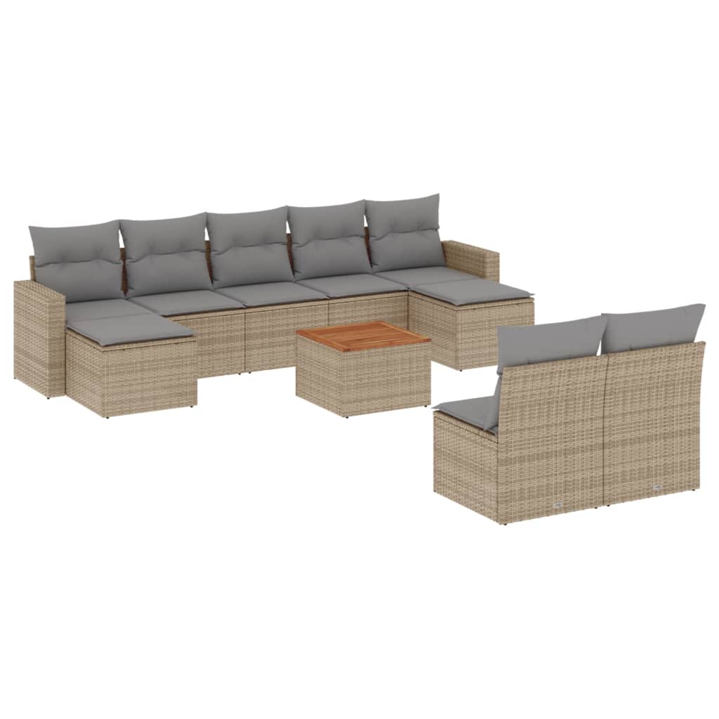 10-delige Loungeset met kussens poly rattan grijs